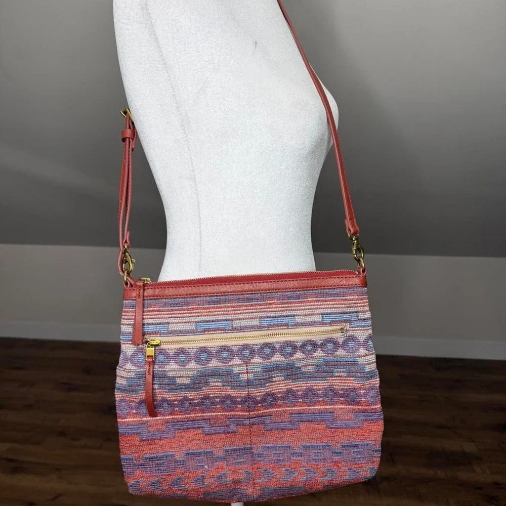 Fossil Fiona Fall Multi Boho Tapestry Crossbody Bag Aztec Southwestern Festival